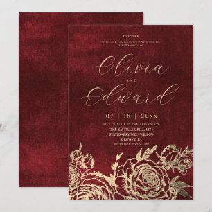 Convites Elegância Casamento Burgundy Romântico
