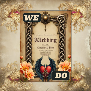 Convites elegância celta com coração e asas.