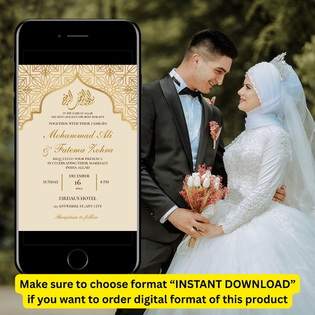 Convites Elegância da Mesquita Dourada Casamento Muçulmano  (Criador carregado)