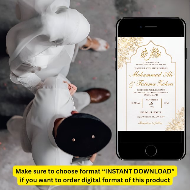 Convites Elegância da Mesquita Floral Dourada Casamento Muç (Criador carregado)