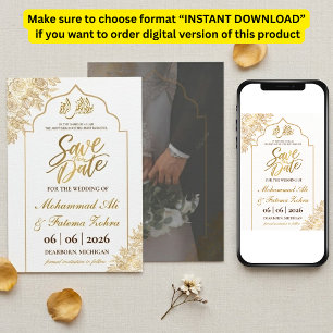 Convites Elegância da Mesquita Floral Dourada Nikah Salve a