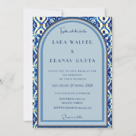 Convites Elegância de Azulejo Azul Personalizado para Casam
