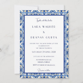 Convites Elegância de Casamento em Azulejo Azul Chic