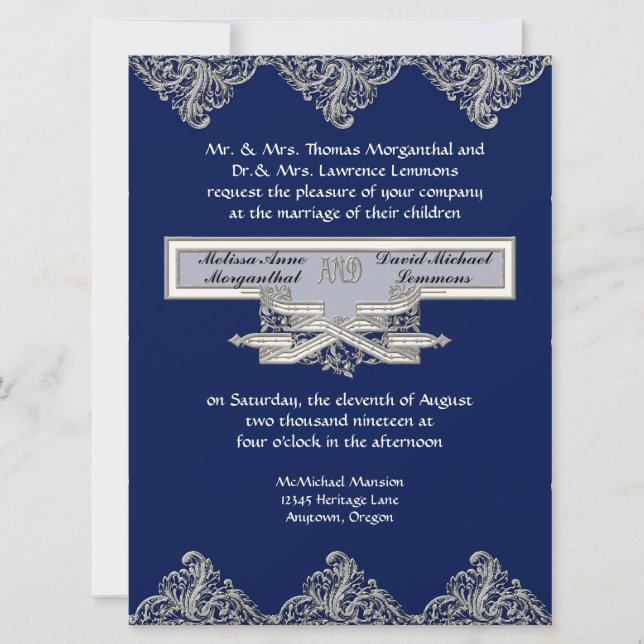 Convites Elegância de empate preto 3 - Damasco de olhar pra (Frente)