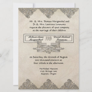 Convites Elegância de empate preto 3 - Damasco de olhar pra