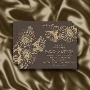 Convites Elegância de girassol   Casamento Dourado e casta