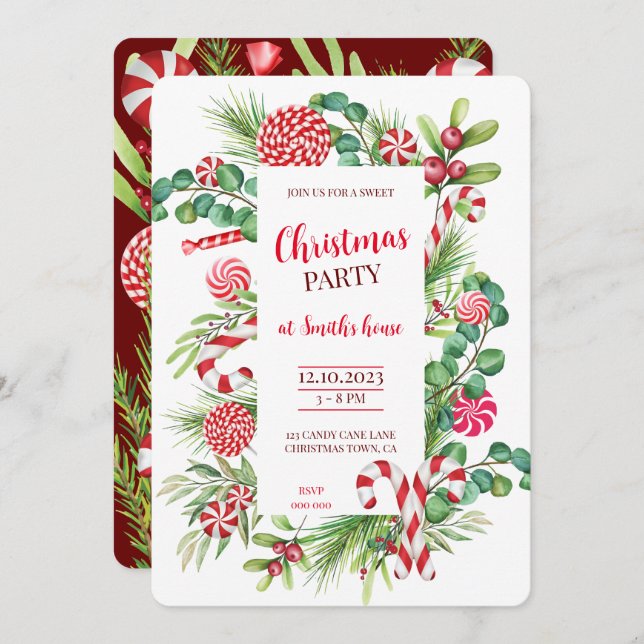 Convites Elegância de menta-pimenta (Frente/Verso)