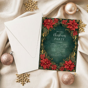 Convites Elegância de Poinsettia Dourada de Natal