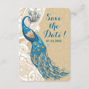 Convites Elegância de Renda e Pavão no Save The Date de Cas
