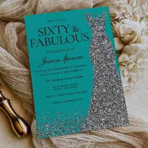 Convites Elegância de Vestido Prata 60 & Fabuloso! 60º Aniv