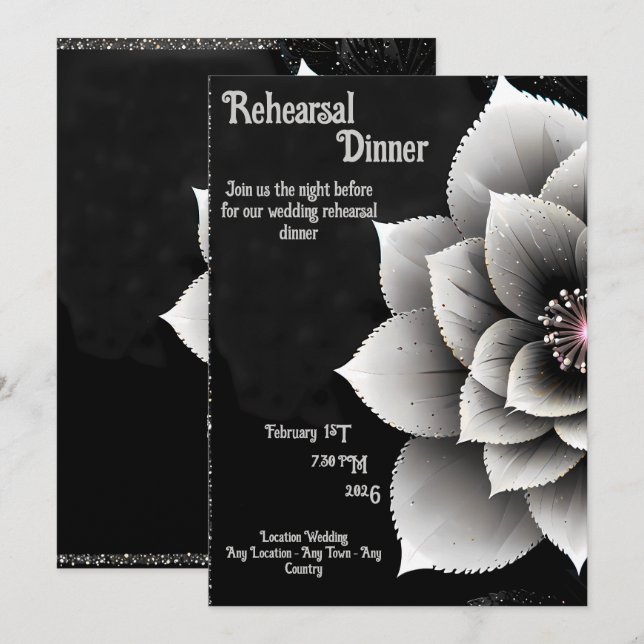 Convites Elegância do eterno: Casamento do Flor Negro e Sil (Frente/Verso)