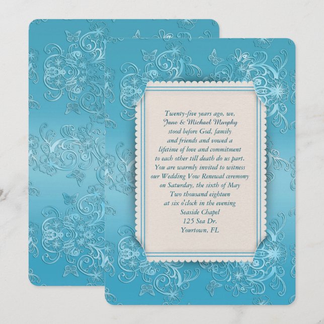 Convites elegância do quadro turquesa emboscada (Frente/Verso)