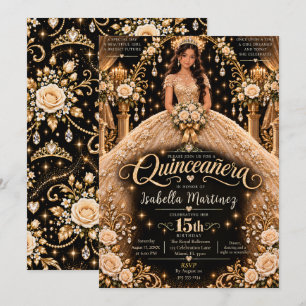 Convites Elegância Dourada de Quinceañera