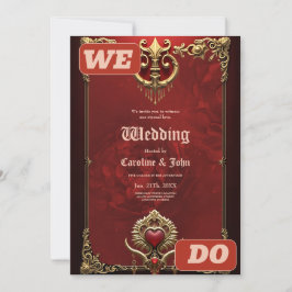 Convites Elegância em brilho vermelho com um coração orname