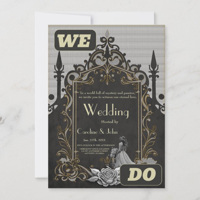 Convites Elegância em prata e preto. (Frente)