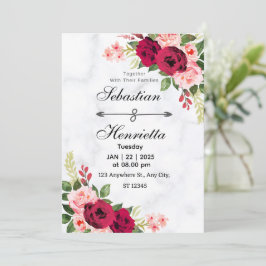 Convites Elegância em Vermelho:Convite para Casamento Flora