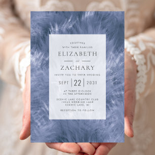 Convites Elegância Emplumada Azul Desbotada Casamento