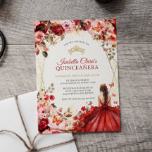 Elegância Escarlate Dourada Enfeitiçada Quinceaner