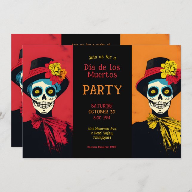 Convites Elegância Eterna 💀 Dia de los Muertos (Frente/Verso)