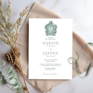 Convites Elegância eterno, Casamento de Monograma Verde