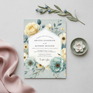 Convites Elegância Floral Amarelo Pálido Casamento