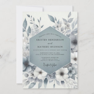 Convites Elegância Floral Azul Ardesia Casamento