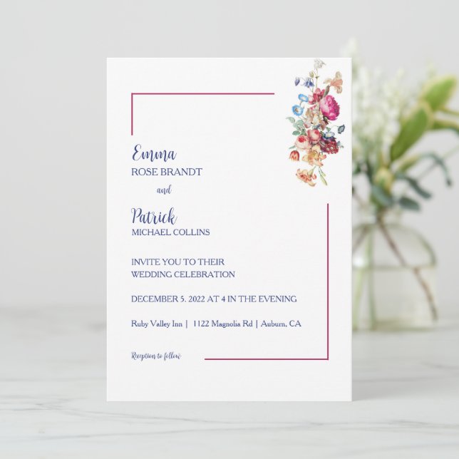 Convites Elegância Floral Casamento  (Em pé/Frente)