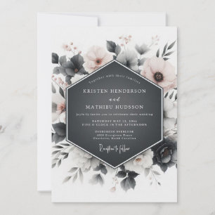 Convites Elegância Floral Cinza Ardósia Casamento