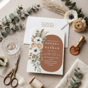 Convites Elegância Floral em Aquarela com Arco Boho de Terr