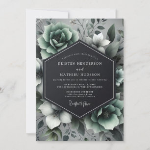 Convites Elegância Floral em Verde Salvia Casamento