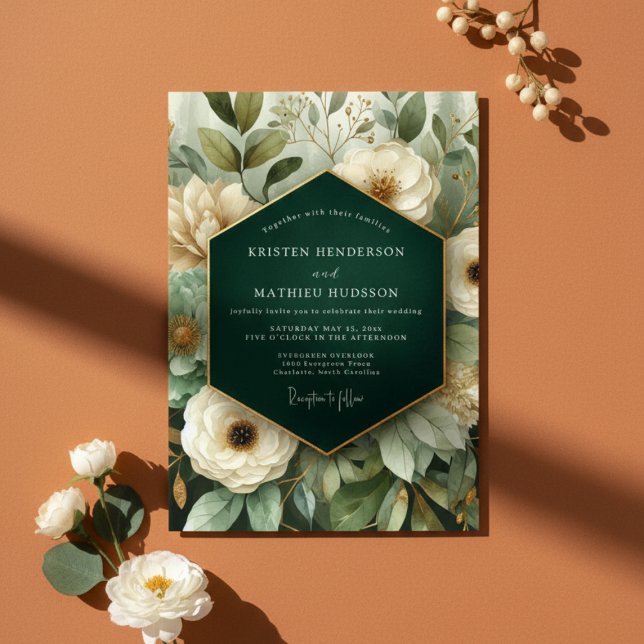 Convites Elegância Floral Esmeralda Casamento (Criador carregado)