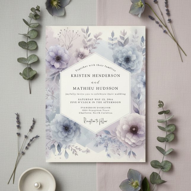 Convites Elegância Floral Lavanda Geada Casamento (Criador carregado)