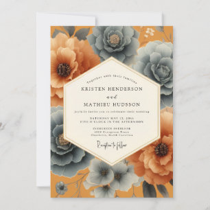 Convites Elegância Floral Ocre para Casamento