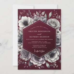 Convites Elegância Floral Temperamental Borgonha para Casam