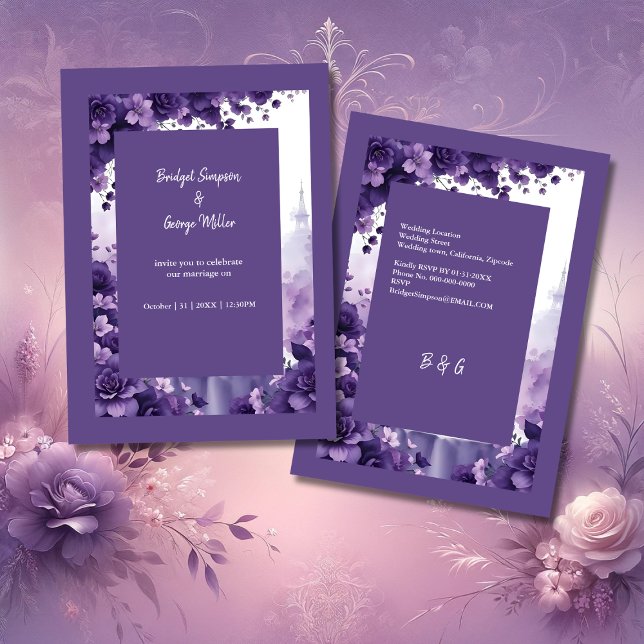 Convites Elegância Francesa: Torre Eiffel e Casamento Roxo (Criador carregado)