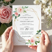 Elegância Geométrica Rosa Floral Casamento