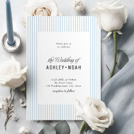 Convites Elegância Listrada Azul Empoeirada Casamento Cláss