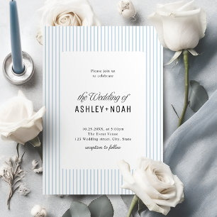Convites Elegância Listrada Azul Empoeirada Casamento Cláss
