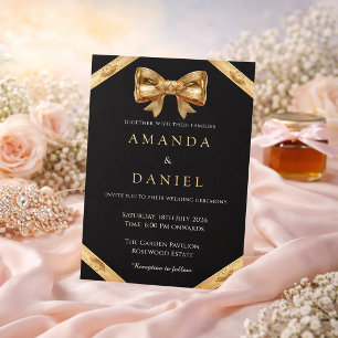 Convites Elegância Luxuosa Arco Preto e Dourado de Casament