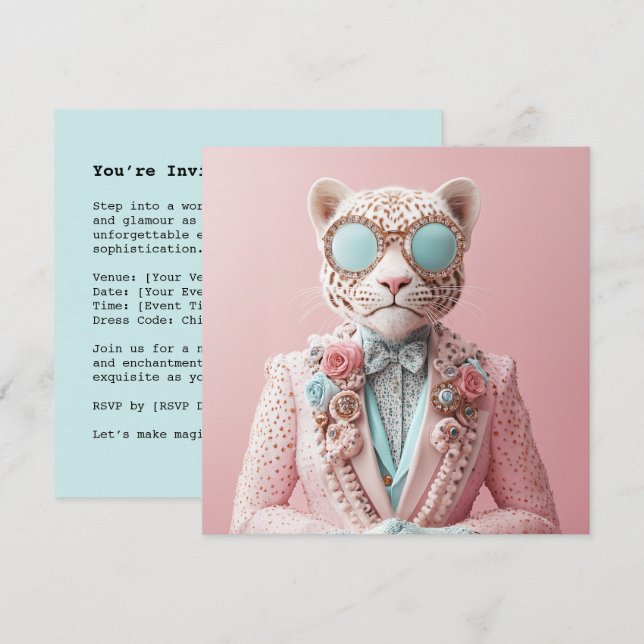 Convites Elegância Luxuosa Pink Leopard (Frente/Verso)
