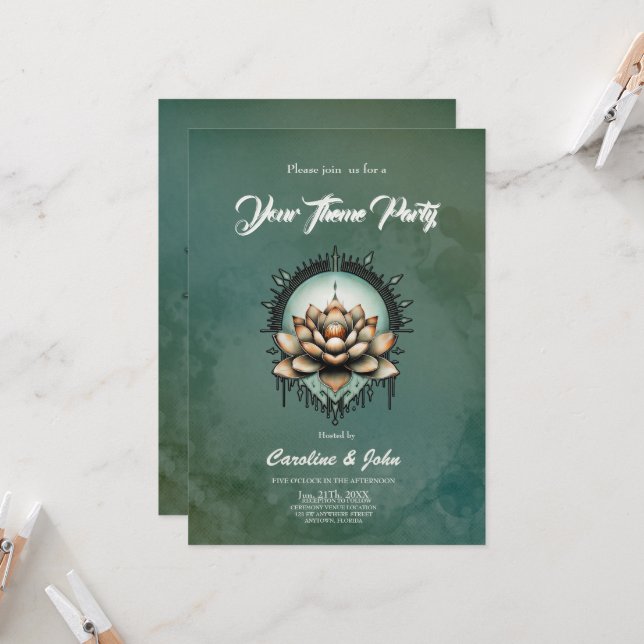 Convites elegância meditativa. Flor de lótus refinado (Frente/Verso In Situ)