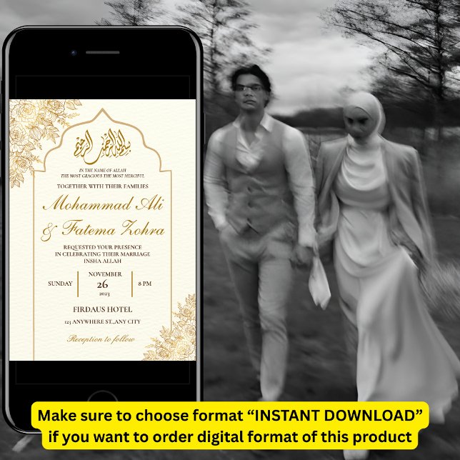 Convites Elegância Muçulmana da Mesquita Floral Dourada Cas (Criador carregado)