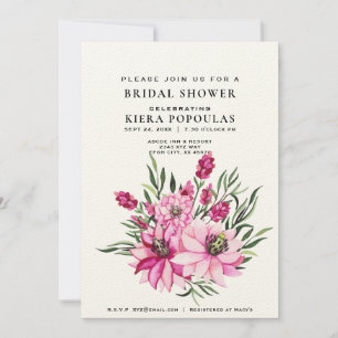 Convites Elegância Natural Boho Rosa Chá de panela Floral
