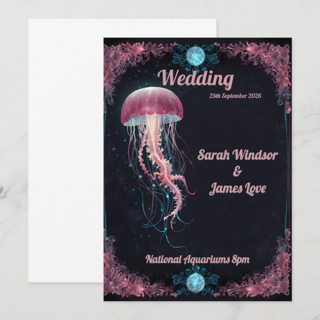 Convites Elegância Oceânica Encantada: Um Casamento Místico (Frente/Verso)