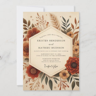 Convites Elegância Outonal Floral em Terracota Casamento