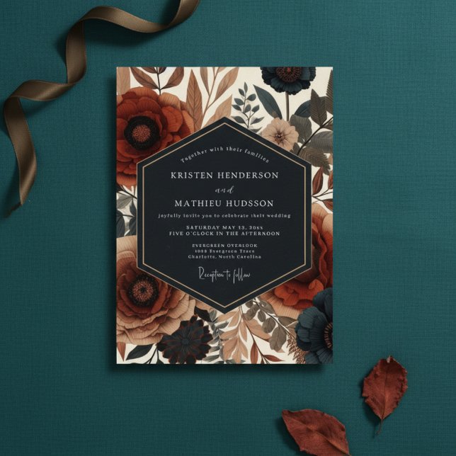 Convites Elegância Outonal Floral Siena Casamento (Criador carregado)
