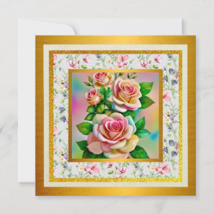 Convites Elegância Rosas Rosa e Amarelo Aquarela Pastel