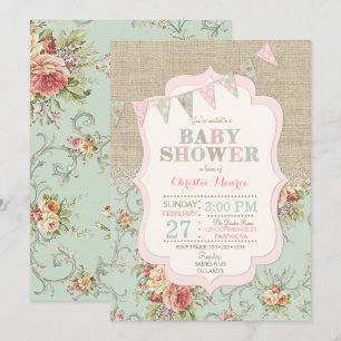 Convites Elegância Rústica Floral em Renda e Burlap Desgast