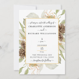 Convites Elegância Rústica, Moldura Pinecone em Branco