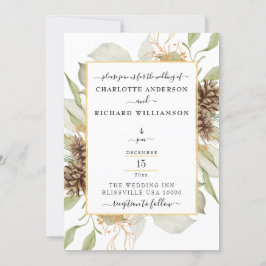 Convites Elegância Rústica, Moldura Pinecone em Branco